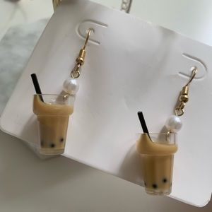 Boba milk tea earrings dangly